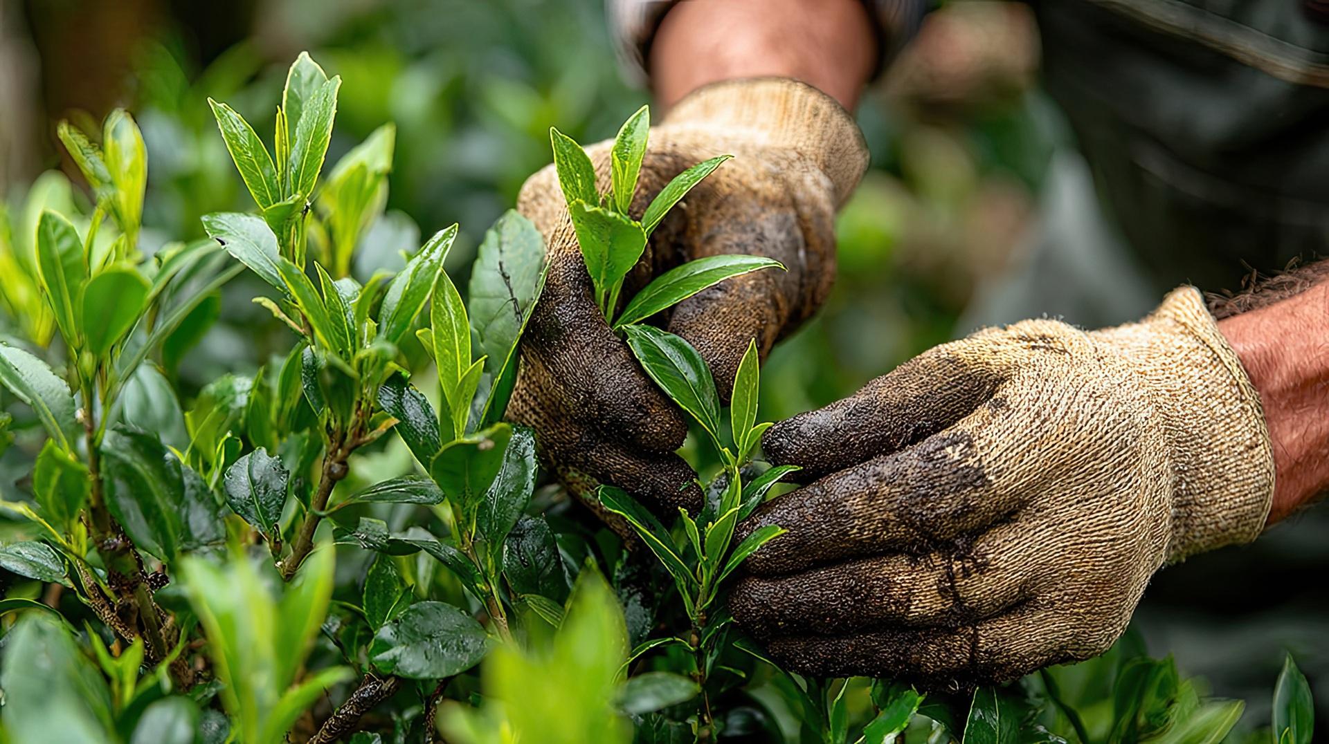 Gartenarbeit an frisch grüner Pflanze | Übertopf